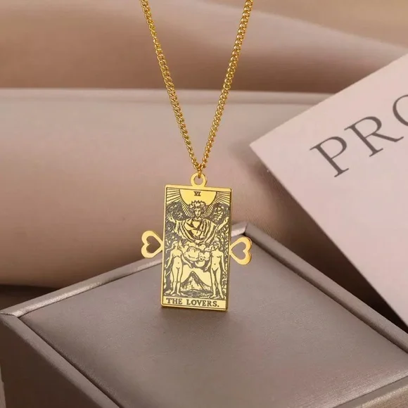 ⚜️𝟯𝟬%𝗢𝗙𝗙 𝗯𝘂𝗻𝗱𝗹𝗲𝘀 𝟯+⚜️ NEW Lovers Tarot Card Stainless Steel Necklace - Picture 6 of 11